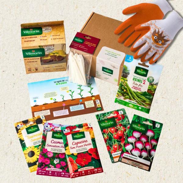 Kit de jardinage - Coffret des petits jardiniers + Gants enfant 6-8 ans - face recto